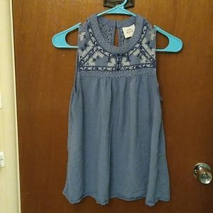 Blue Embroidered Sleeveless Blouse